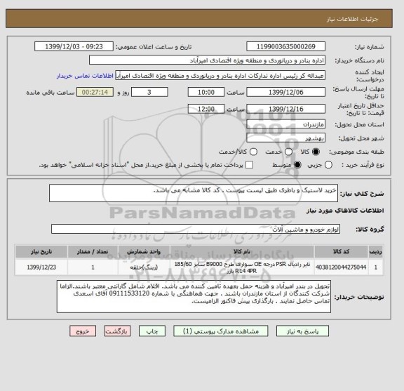 استعلام خرید لاستیک و باطری طبق لیست پیوست . کد کالا مشابه می باشد.