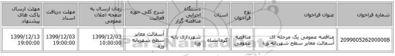 مناقصه عمومی یک مرحله ای آسفالت معابر سطح شهربانه وره 