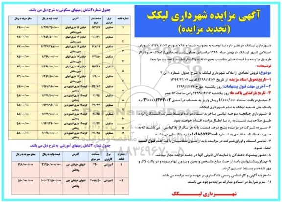 مزایده،مزایده فروش تعدادی از املاک مسکونی و آموزشی 