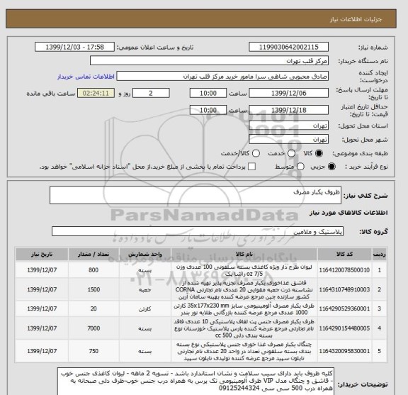 استعلام ظروف یکبار مصرف