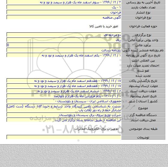 نسبت به شناسایی تامین کنندگان واجد شرایط و خرید ۱۵۳ دستگاه (ست کامل) نشانگر خطا از راه دور (فالت یاب