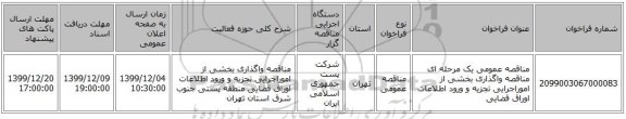 مناقصه عمومی یک مرحله ای مناقصه واگذاری بخشی از اموراجرایی تجزیه و ورود اطلاعات اوراق قضایی