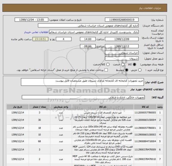 استعلام خرید تجهیزات کتابخانه ای کتابخانه مرکزی شیروان طبق مشخصات فایل پیوست 