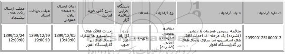 مناقصه عمومی همزمان با ارزیابی (فشرده) یک مرحله ای احداث اتاقک های آسانسورو نما سازی ورودی های زیر گذرایستگاه اهواز 