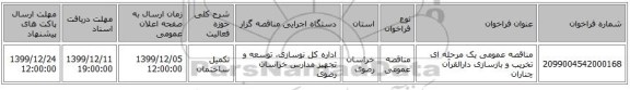 مناقصه عمومی یک مرحله ای تخریب و بازسازی دارالقرآن چناران 