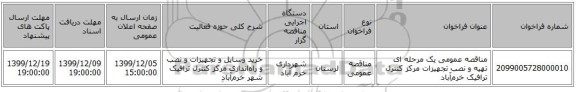 مناقصه عمومی یک مرحله ای تهیه و نصب تجهیزات مرکز کنترل ترافیک خرم‌آباد