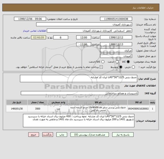 استعلام جدول بتنی 12/5*50*40با ایران کد مشابه 