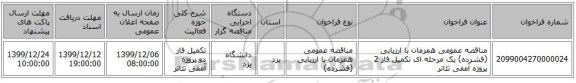 مناقصه عمومی همزمان با ارزیابی (فشرده) یک مرحله ای تکمیل فاز 2 پروژه آمفی تئاتر