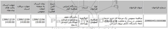 مناقصه عمومی یک مرحله ای   خرید خدمات عمومی در ستاد و معاونت ها و واحدهای تابعه دانشگاه  21نفر نیروی انسانی  