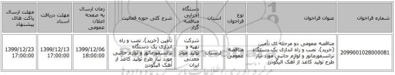 مناقصه عمومی دو مرحله ای تأمین (خرید)، نصب و راه اندازی یک دستگاه ترانسفورماتور و لوازم جانبی مورد نیاز طرح تولید کاغذ از آهک الیگودرز 