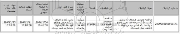 مناقصه عمومی همزمان با ارزیابی (فشرده) یک مرحله ای تامین کالا و اجرای شبکه اصلی و جمع آوری فاضلاب بلوار پاسداران 