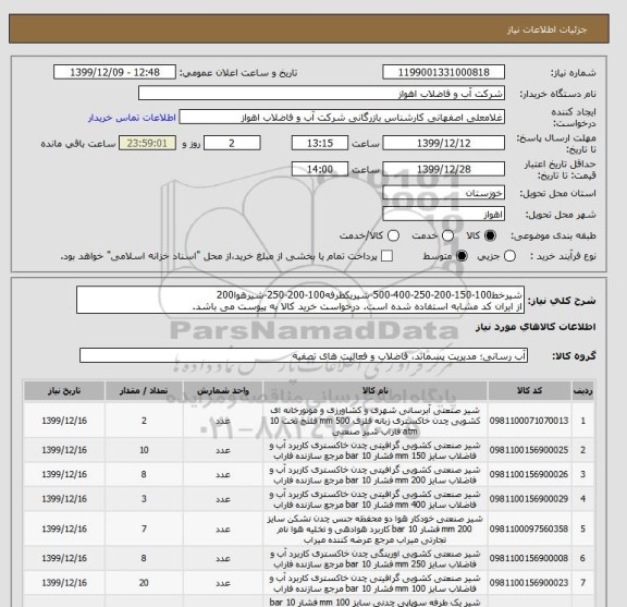 استعلام شیرخط100-150-200-250-400-500-شیریکطرفه100-200-250-شیرهوا200
از ایران کد مشابه استفاده شده است. درخواست خرید کالا به پیوست می باشد.