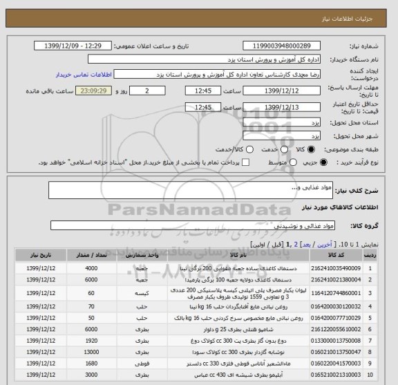 استعلام مواد غذایی و...