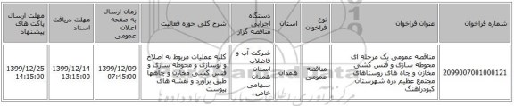 مناقصه عمومی یک مرحله ای محوطه سازی و فنس کشی مخازن و چاه های روستاهای مجتمع عظیم دره شهرستان کبودراهنگ