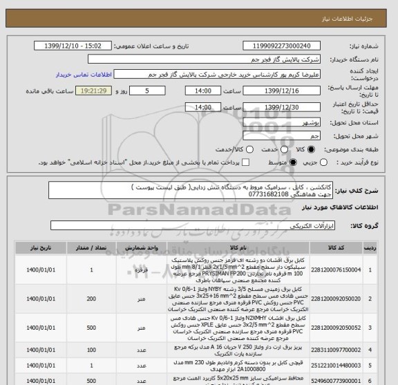 استعلام کانکشن ، کابل ، سرامیک مروط به دستگاه تنش زدایی( طبق لیست پیوست )
جهت هماهنگی 07731682108