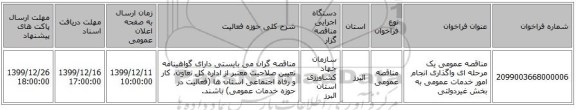 مناقصه عمومی یک مرحله ای واگذاری انجام امور خدمات عمومی به بخش غیردولتی