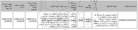 مناقصه عمومی یک مرحله ای انجام خدمات انتظامات و حفاظت فیزیکی از اموال، تجهیزات، ماشین آلات، محوطه و تأسیسات شرکت آب منطقه ای گیلان در محدوده  فعالیت