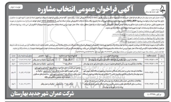 فراخوان، فراخوان خرید خدمات مشاوره - نوبت دوم