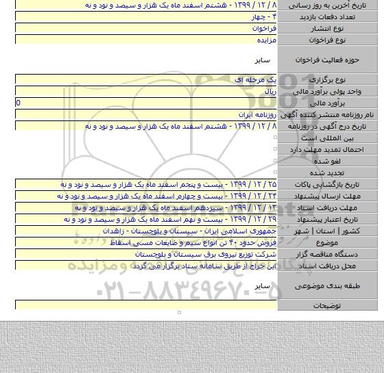 فروش حدود ۴۰ تن انواع سیم و ضایعات مسی  اسقاط