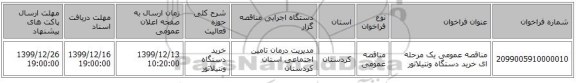 مناقصه عمومی یک مرحله ای خرید دستگاه ونتیلاتور