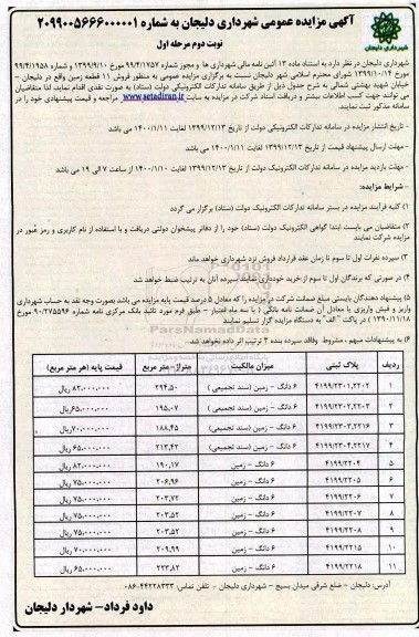 مزایده،مزایده فروش 11 قطعه زمین نوبت دوم مرحله اول