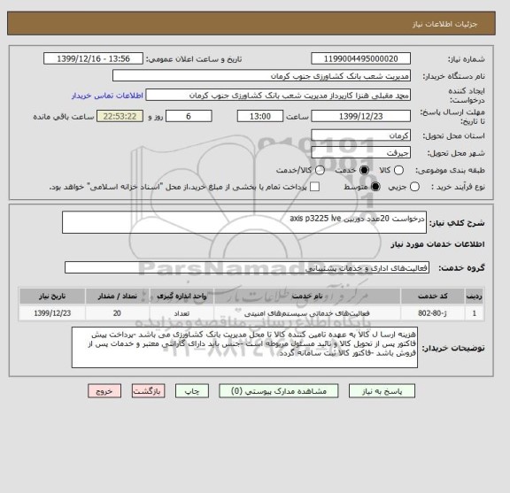 استعلام درخواست 20عدد دوربین axis p3225 lve