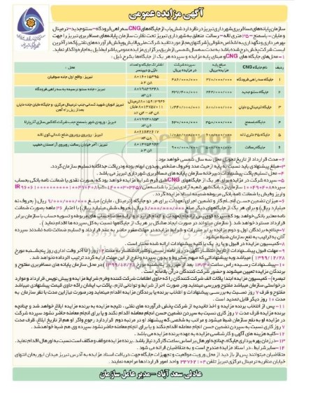 مزایده شش باب از جایگاه‌های CNG 