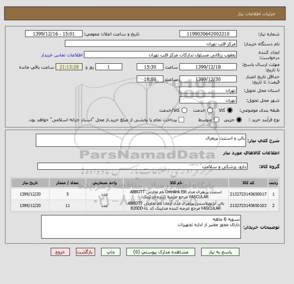 استعلام بالن و استنت پریفرال