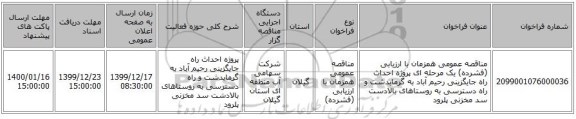 مناقصه عمومی همزمان با ارزیابی (فشرده) یک مرحله ای پروژه احداث راه جایگزینی رحیم آباد به گرمابدشت و راه دسترسی به روستاهای بالادست سد مخزنی پلرود 