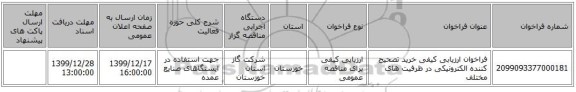 فراخوان ارزیابی کیفی خرید تصحیح کننده الکترونیکی در ظرفیت های مختلف 