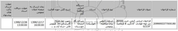 فراخوان ارزیابی کیفی خرید 30000 متر لوله فولادی 