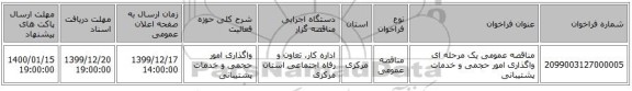 مناقصه عمومی یک مرحله ای واگذاری امور حجمی و خدمات پشتیبانی