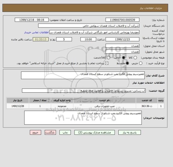 استعلام تعمیرسیم پیچی الکترو پمپ شناوردر سطح استان همدان