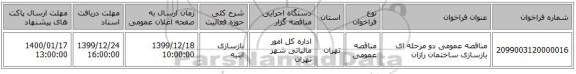 مناقصه عمومی دو مرحله ای بازسازی ساختمان رازان 