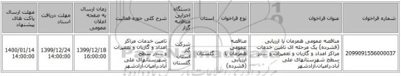 مناقصه عمومی همزمان با ارزیابی (فشرده) یک مرحله ای تامین خدمات مراکز امداد و گازبان و تعمیرات و ...در سطح شهرستانهای علی آباد،رامیان،آزادشهر