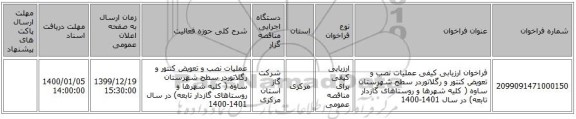 فراخوان ارزیابی کیفی   عملیات  نصب و تعویض کنتور و رگلاتوردر سطح شهرستان ساوه (  کلیه شهرها و روستاهای گازدار تابعه)   در سال 1401-1400 