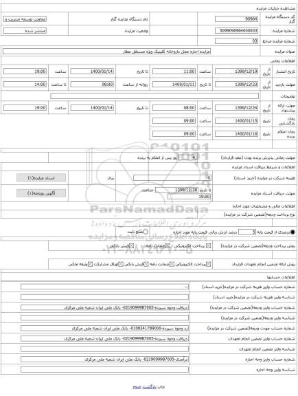 مزایده اجاره محل داروخانه کلینیک ویژه مستقل عطار  