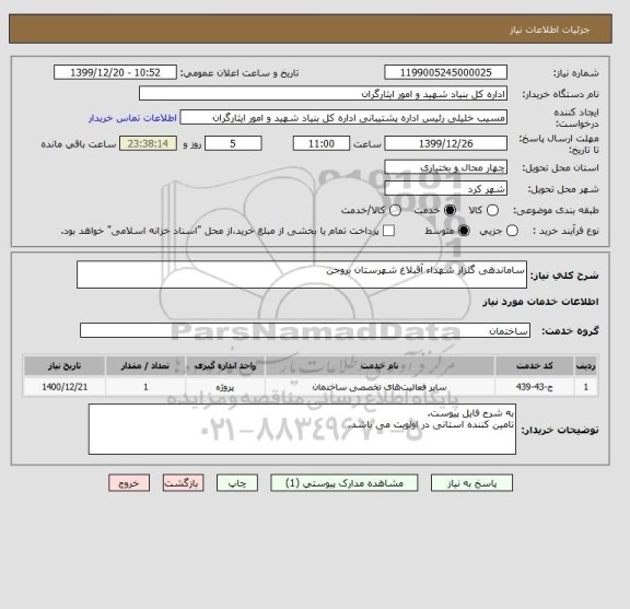 استعلام ساماندهی گلزار شهداء آقبلاغ شهرستان بروجن 