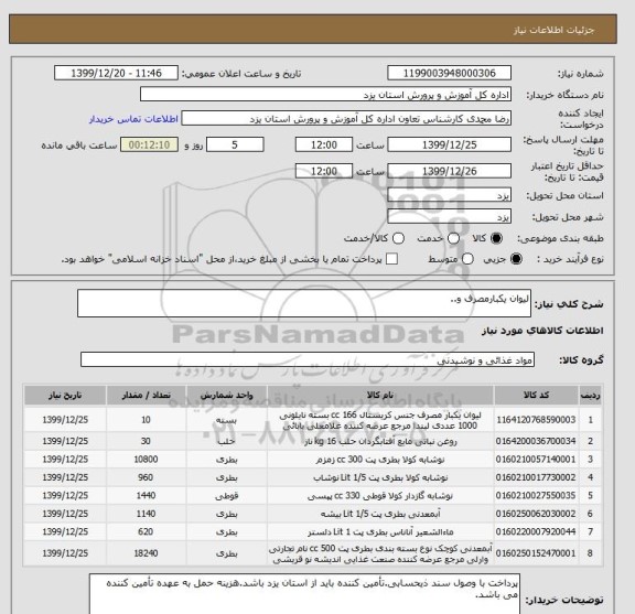 استعلام لیوان یکبارمصرف و..