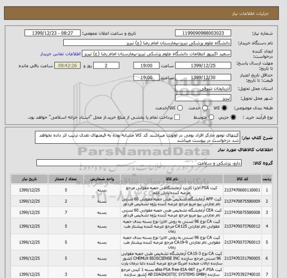 استعلام کیتهای تومور مارکر افراد بومی در اولویت میباشند کد کالا مشابه بوده به قیمتهای نقدی ترتیب اثر داده نخواهد شد درخواست در پیوست میباشد