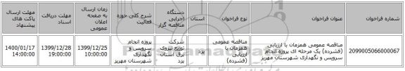 مناقصه عمومی همزمان با ارزیابی (فشرده) یک مرحله ای پروژه انجام سرویس و نگهداری شهرستان مهریز