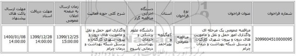 مناقصه عمومی یک مرحله ای واگذاری امور حمل و نقل و ماموریت های درون و بیرون شهری کارکنان و پرسنل شبکه بهداشت و درمان چرام     