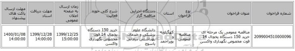 مناقصه عمومی یک مرحله ای خرید 150 دستگاه یخچال 14 فوت مخصوص نگهداری واکسن