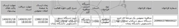 مناقصه عمومی یک مرحله ای خرید دستگاه سرور دسکتاپ مجازی حوزه دانشجویی دانشگاه زنجان