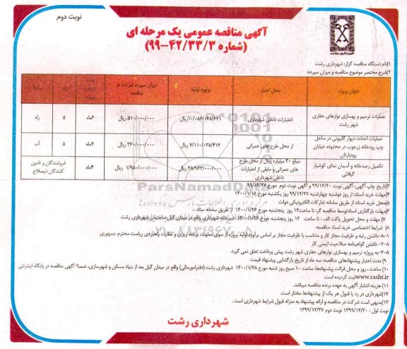 مناقصه، مناقصه عملیات ترمیم و بهسازی نوارهای حفاری شهر... - نوبت دوم 