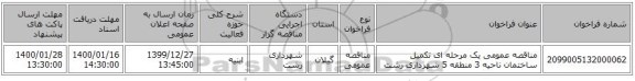 مناقصه عمومی یک مرحله ای تکمیل ساختمان ناحیه 3 منطقه 5 شهرداری رشت