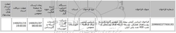 فراخوان ارزیابی کیفی پروژه 32 کیلومتر گازرسانی به روستاهای هفتکل، توسعه شبکه های روستایی و نصب 400 عدد پلی اتیلن