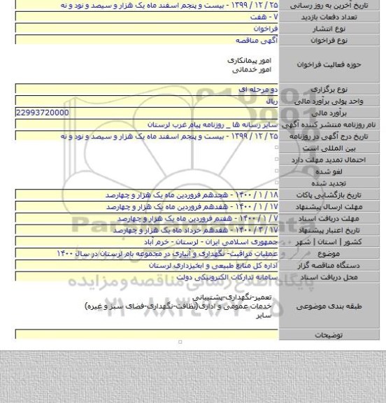 عملیات مراقبت- نگهداری و آبیاری در مجموعه بام لرستان در سال ۱۴۰۰