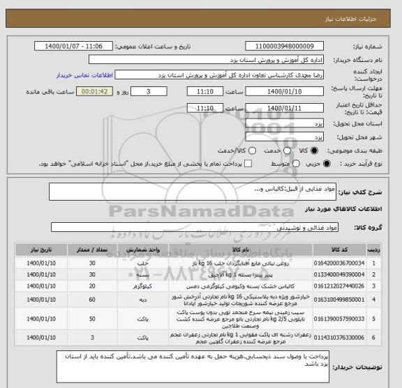 استعلام مواد غذایی از قبیل:کالباس و...