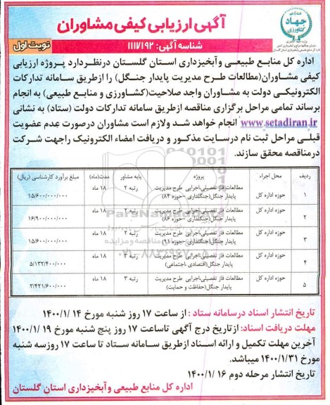 ارزیابی کیفی مشاوران مطالعات طرح مدیریت پایدار جنگل 